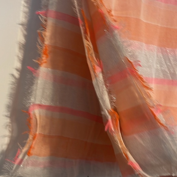 J Crew fringe scarf orange pink and white NWOT - Picture 5 of 6